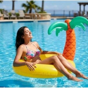 Coconut Grove Luxe Pool Ring Float – Tropicool Palm Tree Design, 4 Ft Wide 8+